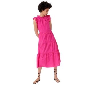 J. Crew Hot Pink Flutter Sleeve Ruffle Tiered Maxi Dress re-imagined Sz XXS